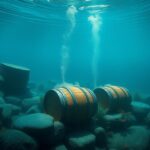 Flick International Serene underwater scene of whisky casks submerged in Loch Ness
