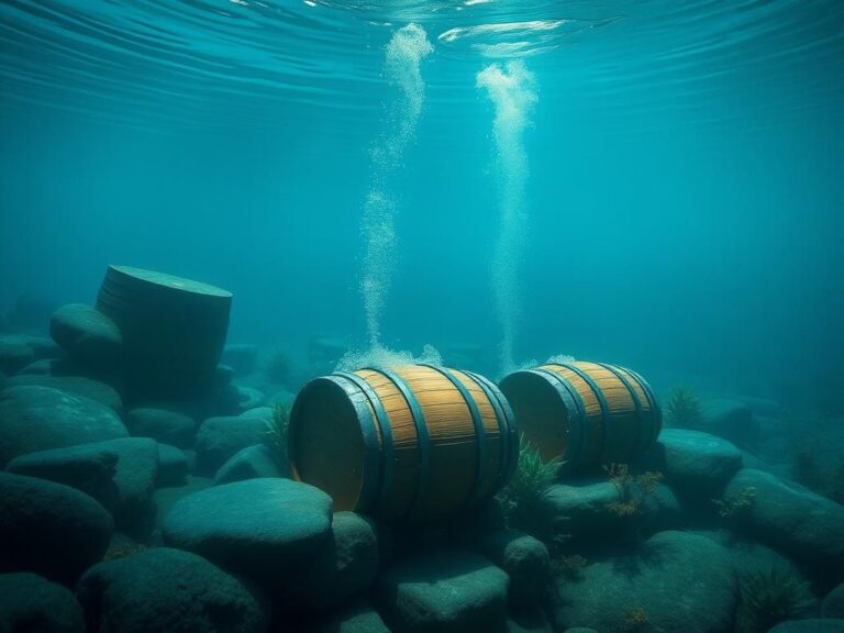 Flick International Serene underwater scene of whisky casks submerged in Loch Ness