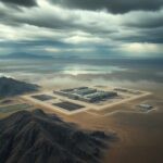 Flick International Aerial view of a hidden Iranian nuclear weapons facility shrouded in mist