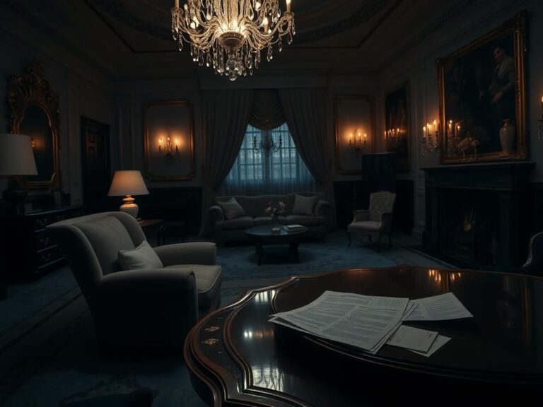 Flick International Opulent living room interior suggesting tension and unease