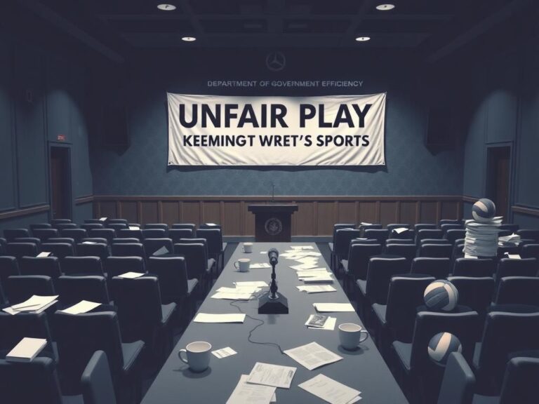 Flick International Chaotic hearing room setting with empty chairs and a long table filled with documents and coffee cups