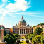 Flick International Stunning view of the Vatican featuring St. Peter's Basilica and the Sistine Chapel chimney