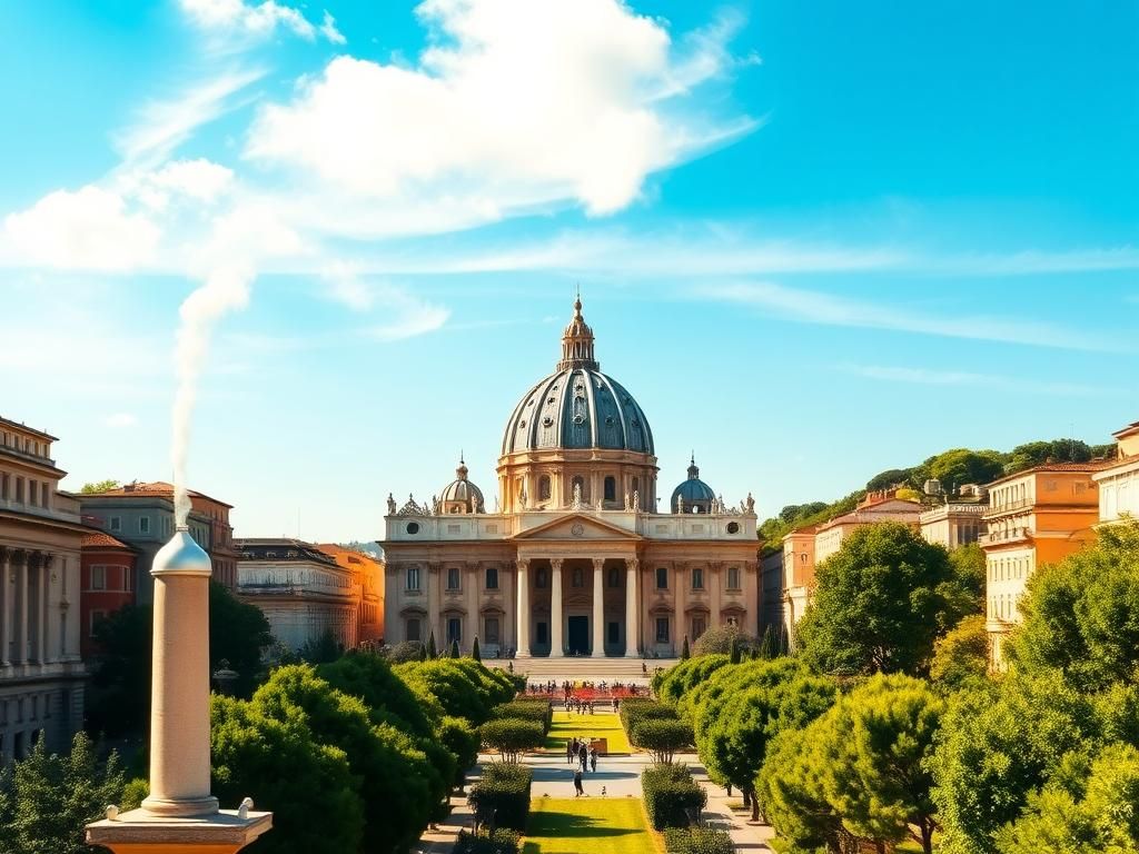 Flick International Stunning view of the Vatican featuring St. Peter's Basilica and the Sistine Chapel chimney