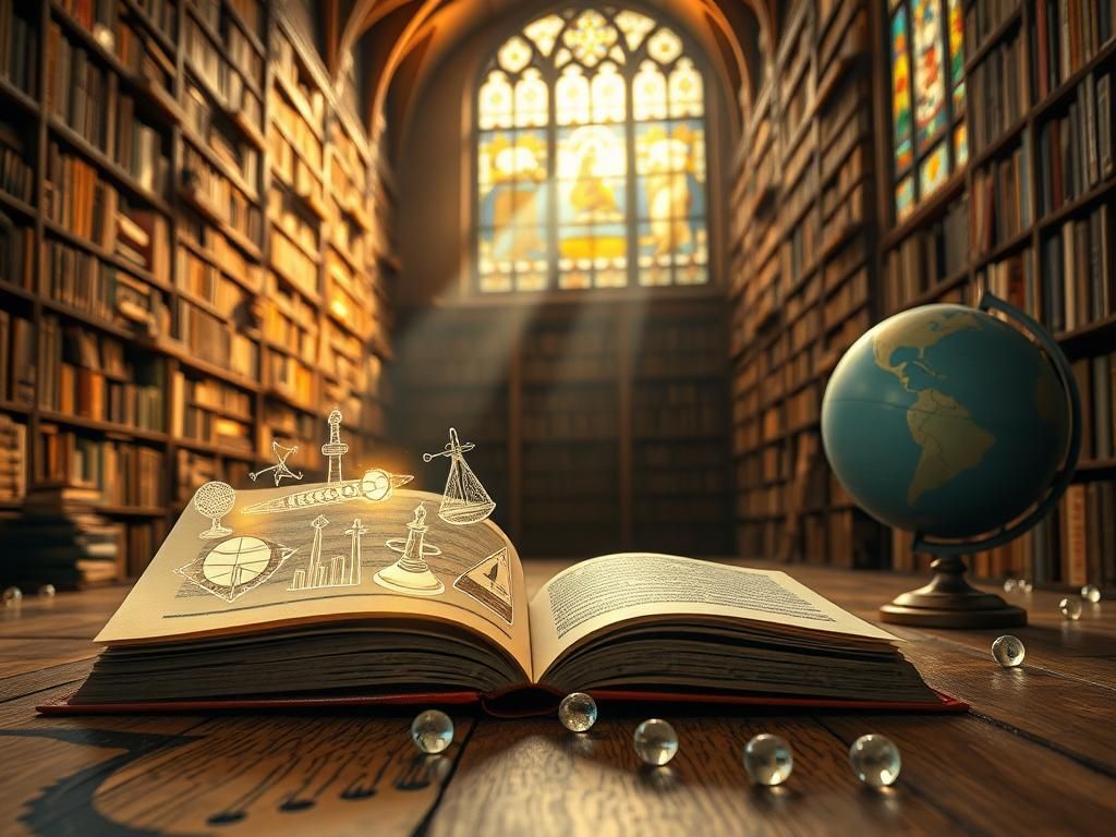 Flick International Ethereal depiction of an ancient library symbolizing human knowledge