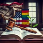 Flick International A montage depicting the divide within the Democratic Party with an aged American flag and a vibrant progressive rainbow flag