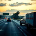 Flick International Florida Highway Patrol vehicle on busy highway at dawn