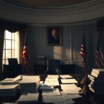 Flick International A modern, understated White House office filled with political documents and briefings