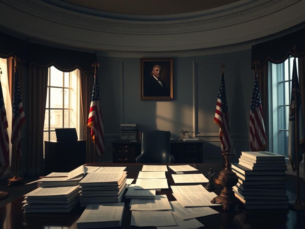 Flick International A modern, understated White House office filled with political documents and briefings