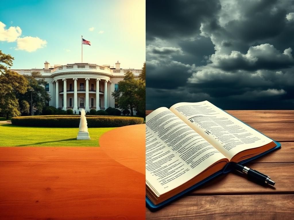 Flick International Contrasting presidential symbols: a bright White House and a shadowy book titled 'Original Sin'