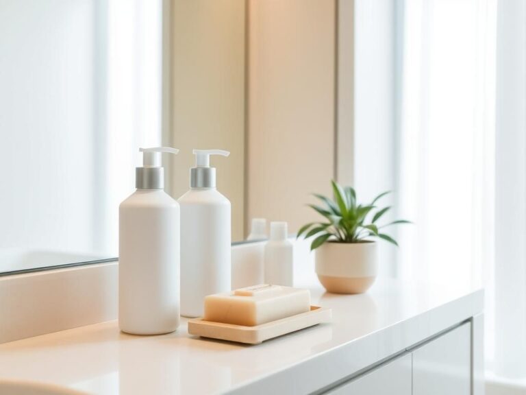 Flick International A serene and eco-friendly hotel bathroom featuring pump-topped bottles and natural soaps.