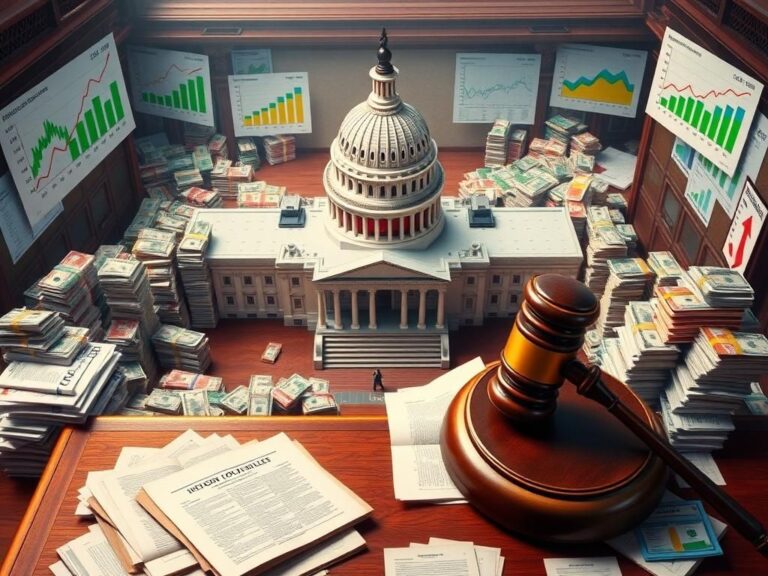 Flick International Aerial view of the U.S. Capitol building with documents and money stacks symbolizing budget proposals