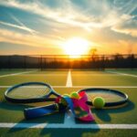Flick International An empty tennis court at sunrise, representing fairness in women's sports