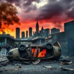 Flick International Overturned and burned police car at a chaotic anti-ICE protest in Los Angeles