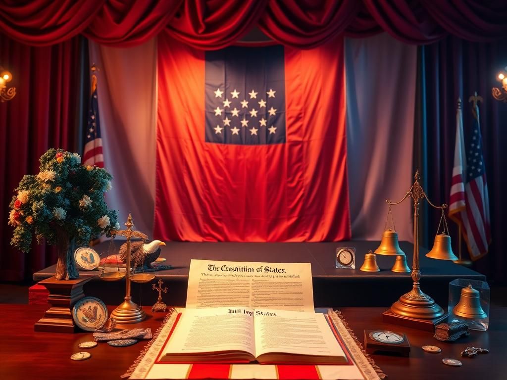 Flick International A serene naturalization ceremony setting with an American flag and the Constitution representing American values.