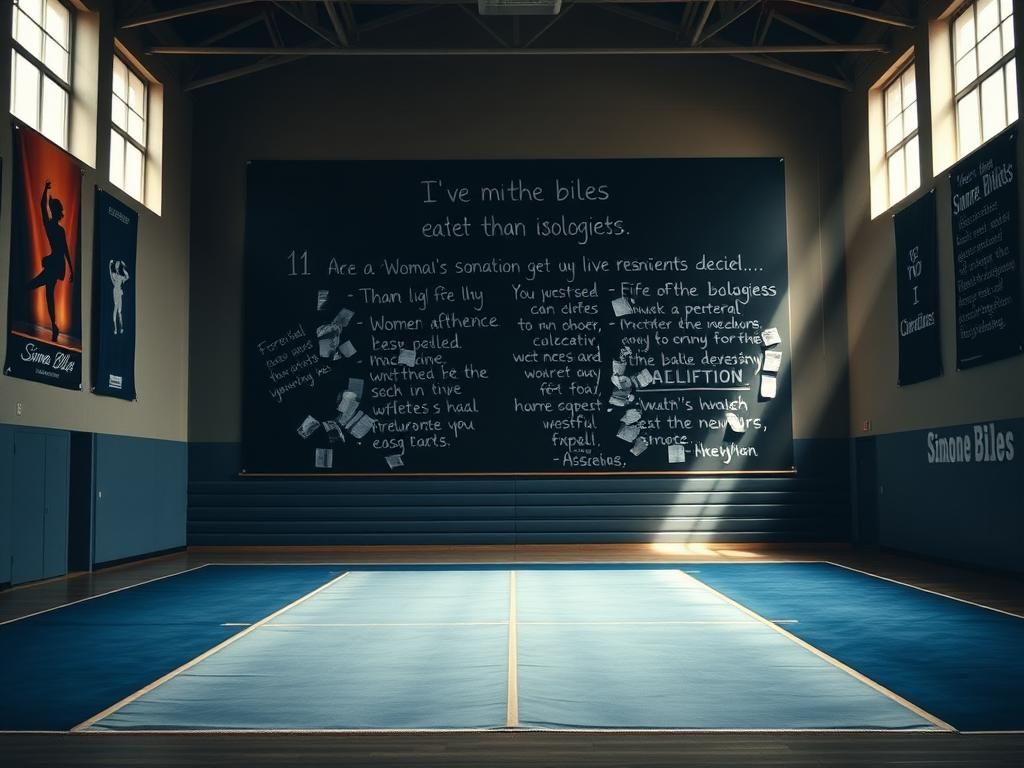 Flick International Somber gymnasium setting with empty mats symbolizing sports ideology conflict
