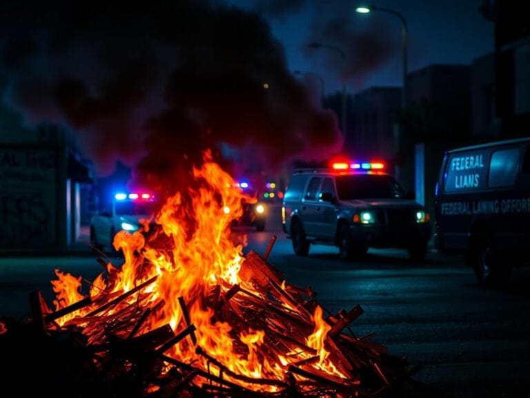 Flick International Chaotic urban scene during a nighttime immigration raid in Los Angeles