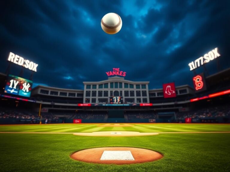 Flick International Baseball soaring high above Yankee Stadium during twilight