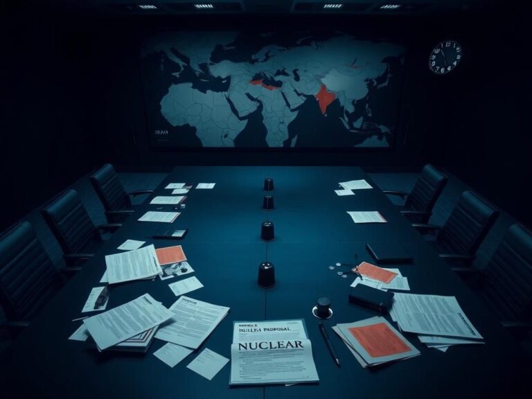 Flick International A dramatic overhead view of a negotiation table with documents and a map of the Middle East.