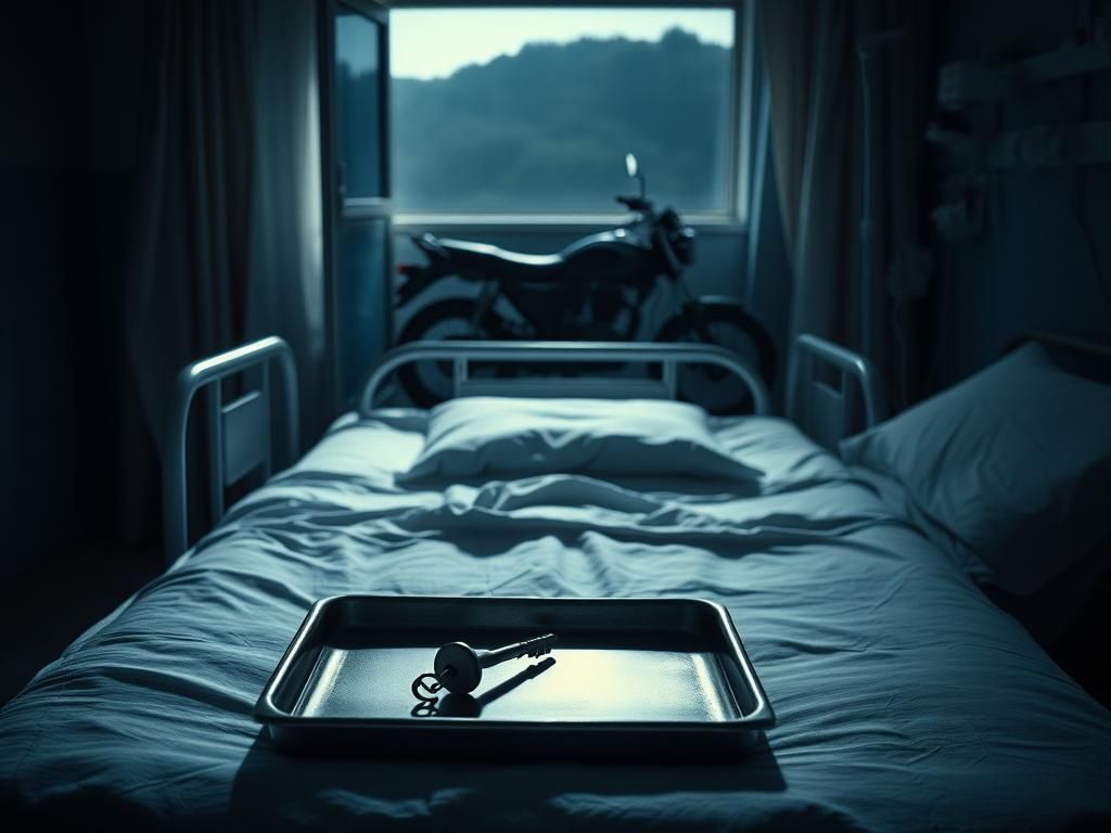 Flick International Dimly lit hospital room with an empty hospital bed symbolizing loss