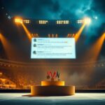 Flick International Dramatic image of a vacant sports arena with a spotlight on a podium featuring medals