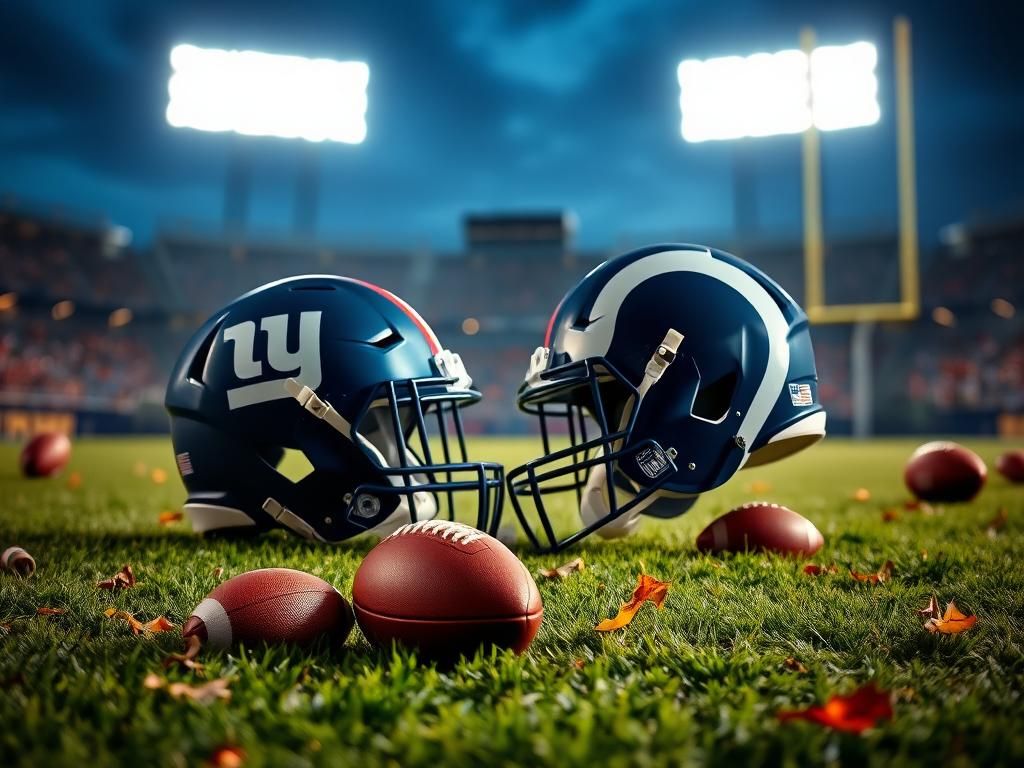 Flick International Dramatic football field scene at dusk with NFL helmets in confrontation