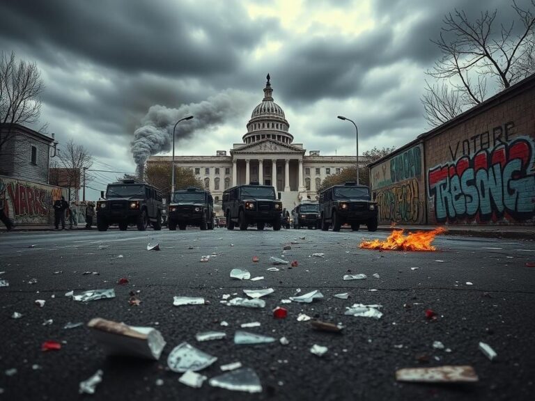 Flick International Aftermath of a protest in Los Angeles with debris and National Guard vehicles
