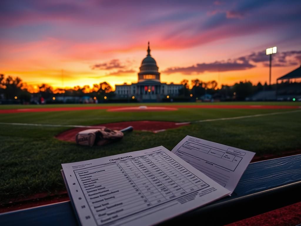 Flick International A vibrant baseball field at twilight with the U.S. Capitol dome in the background