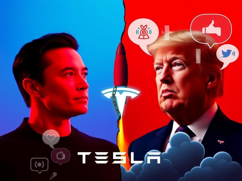 Flick International Split image illustrating the evolving relationship between Elon Musk and Donald Trump with a heart emoji and broken chain link