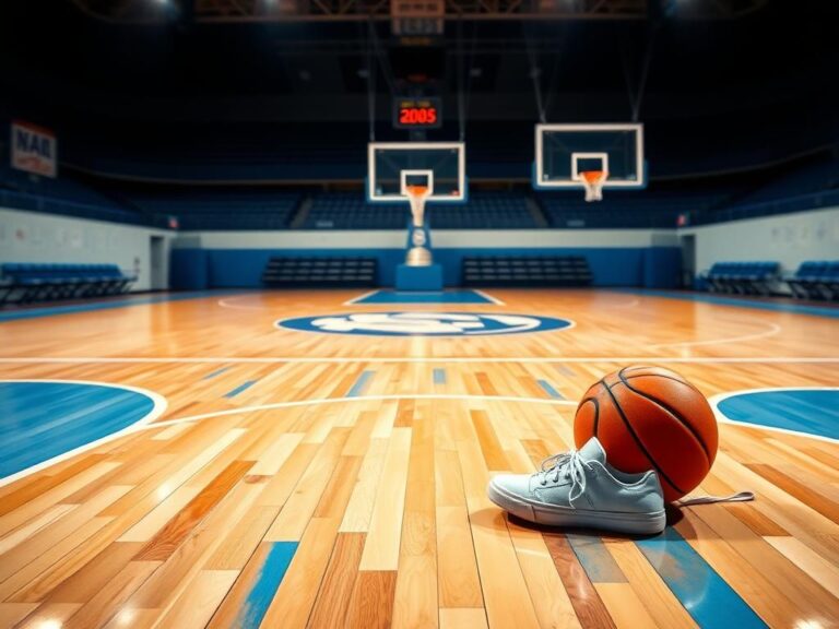 Flick International Dynamic basketball court featuring UNC colors and a championship trophy silhouette