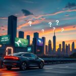 Flick International Dynamic city skyline at dusk with sleek electric vehicle charging