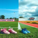 Flick International A divided sports field representing the gender identity debate in athletics, with contrasting signs for girls' and boys' sports.