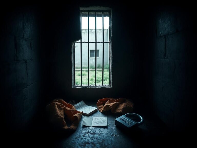 Flick International Dimly lit jail cell with heavy iron bars, hinting at an escape