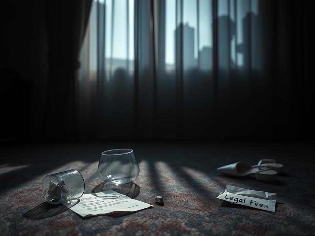 Flick International A dimly lit hotel room representing turmoil and distress
