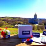 Flick International A tranquil New Jersey spring landscape featuring an empty ballot box surrounded by campaign materials.