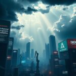 Flick International Chaotic cityscape depicting the impact of AI on job displacement and economy