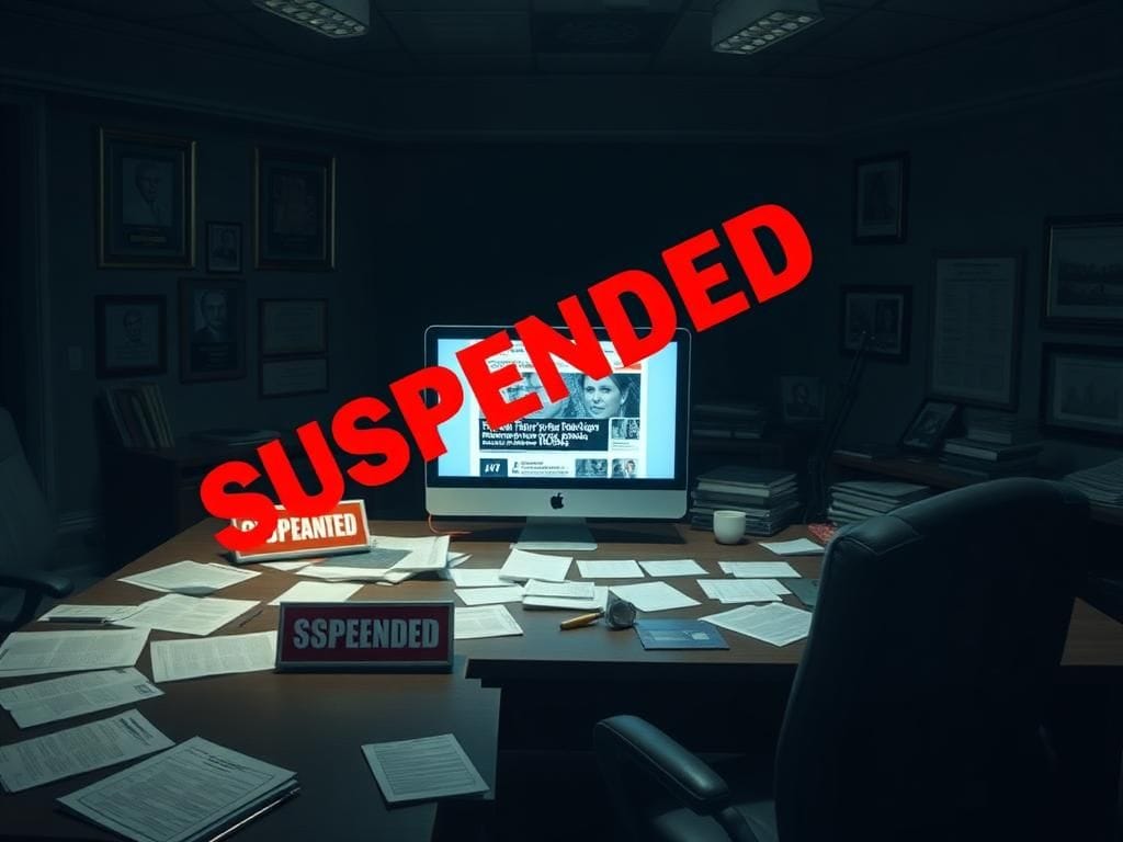 Flick International Empty newsroom with a computer screen showing a controversial social media post about political figures