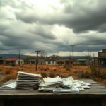 Flick International A somber rural American town under an overcast sky representing the burden of national debt