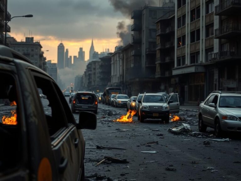 Flick International Aftermath of unrest in Los Angeles with burned-out cars and damaged buildings