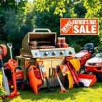 Flick International Vibrant outdoor scene showcasing a stainless-steel grill and colorful gardening tools