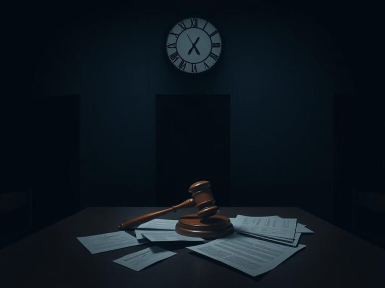 Flick International An abstract representation of a courtroom interior with a gavel symbolizing justice