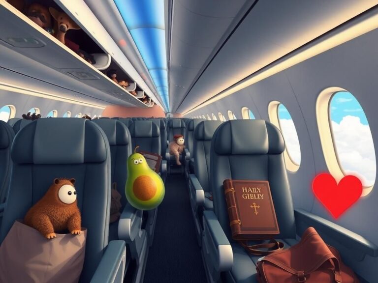 Flick International Whimsical airplane cabin scene with unusual items scattered throughout