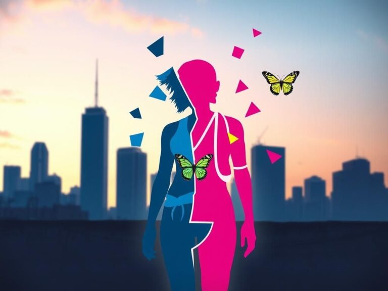 Flick International Fragmented human silhouette symbolizing internal struggle with gender identity