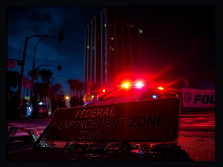 Flick International Night scene in Los Angeles with police vehicles and a broken street sign