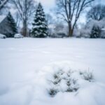 Flick International A serene winter scene in Canton, Massachusetts showing a snow-covered suburban front yard