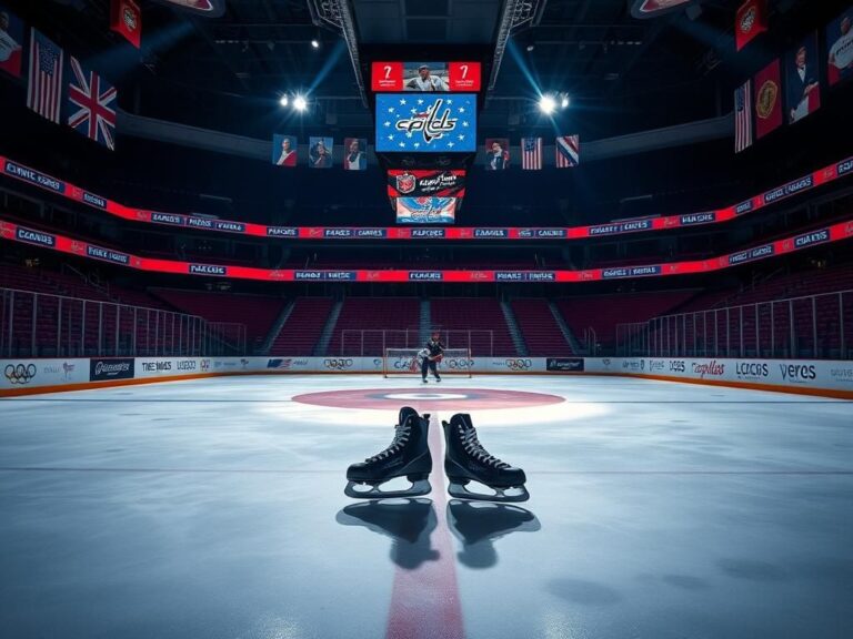 Flick International Empty ice surface with skates symbolizing T.J. Oshie's retirement