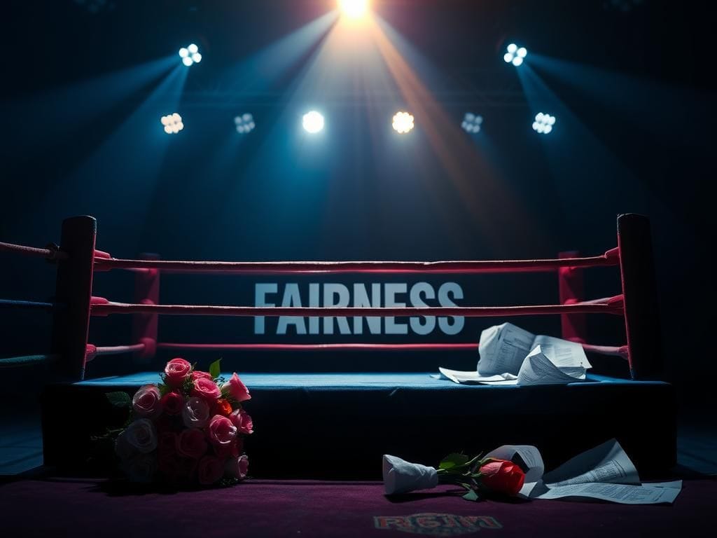 Flick International A boxing ring with the word 'FAIRNESS' on the canvas, symbolizing the gender controversy in sports