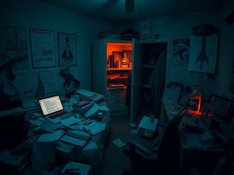 Flick International A dimly lit teenager's bedroom filled with chaos and mental turmoil
