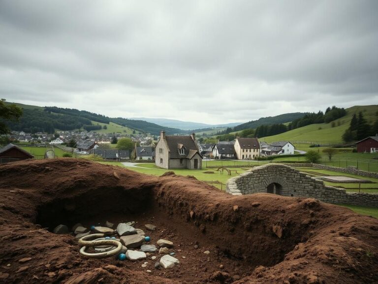 Flick International Excavation site revealing ancient Celtic grave of a woman and child in a picturesque German town