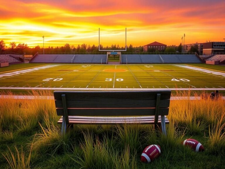 Flick International Tranquil sunset scene over an empty football field at Colorado campus