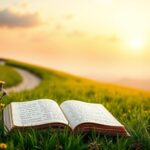 Flick International Peaceful sunlit landscape with an open journal and wildflowers symbolizing hope